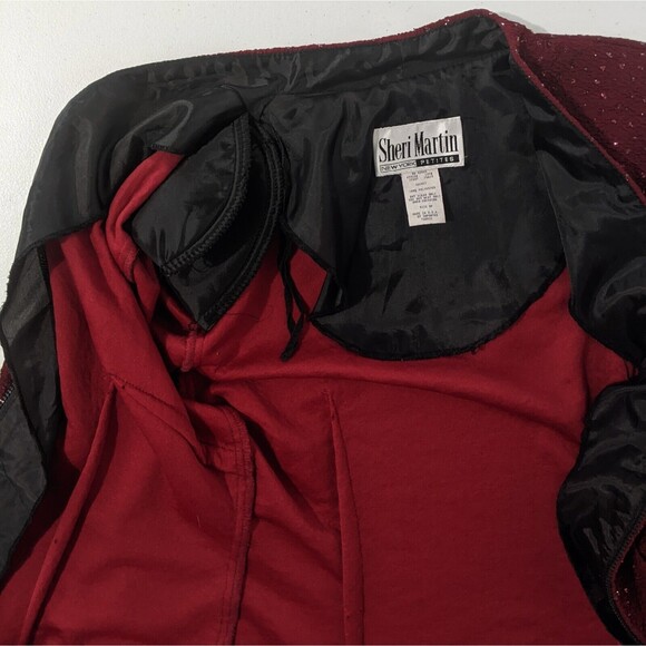 Vtg Blazer Jacket Sheri Martin 8 Womens Petites Red Glitter Sparkle M Medium 90s - Picture 5 of 8